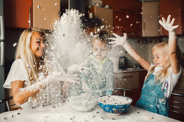 mother and children playing 