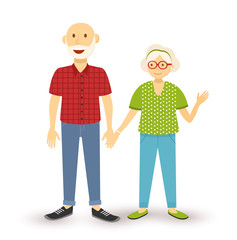Old couple grandparents happy flat illustration