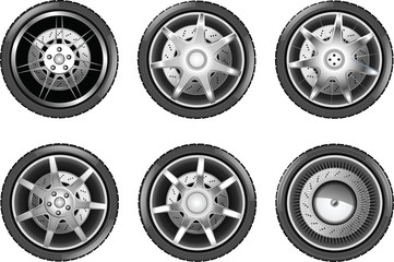 Vector car tire icons. Wheels