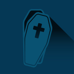Fototapeta premium Icono plano fondo ataud abierto con sombra azul oscuro