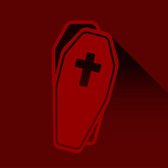 Fototapeta premium Icono plano fondo ataud abierto con sombra granate