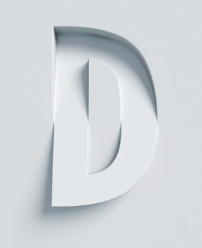 Letter D slanted 3d font engraved and extruded from the surface