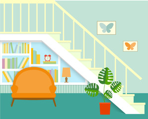 flat place to relax under the stairs.vector illustration