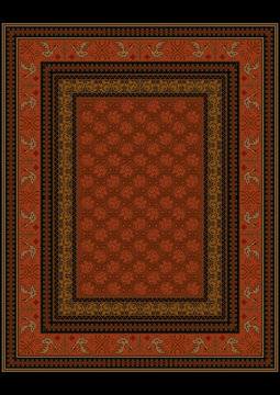 Bright carpet with bird pattern on the border of and roses on a red background by center