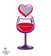Valentine day theme vector illustration. Design wineglass 