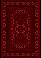 Carpet with&nbsp;a pattern red from roses on the border and the middle on a burgundy background