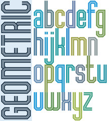 Retro colorful font with triple lines, geometric poster letters.