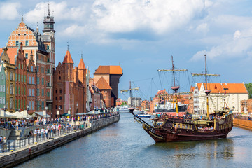 Cityscape on the Vistula River in Gdansk, Poland.