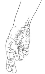 Cheater hand with crossed fingers, detailed black and white