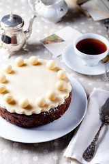 Traditional English Easter cake with marzipan