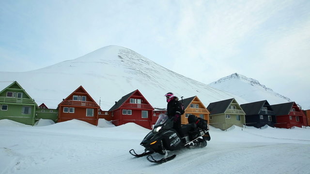 Snowmobile in a small Norwegian town in the far North.