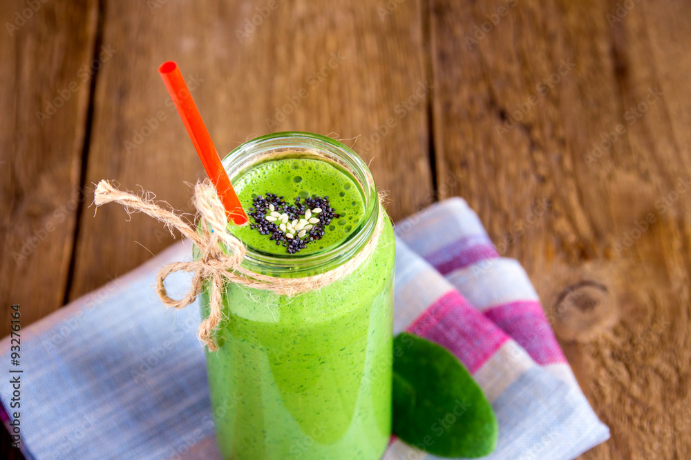 Poster green smoothie with heart of seeds