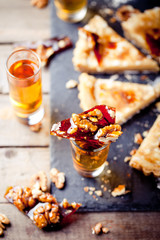 White chocolate, rum and caramel tart