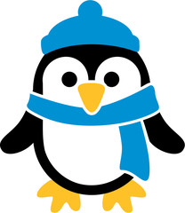 Penguin with cap and scarf cartoon