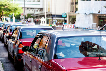 Long Line of Hong Kong Taxis Waiting