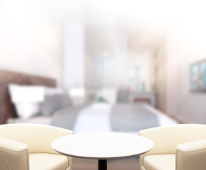 Table Top And Blur Background In Bedroom