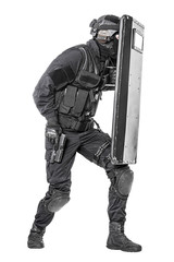 SWAT officer with ballistic shield
