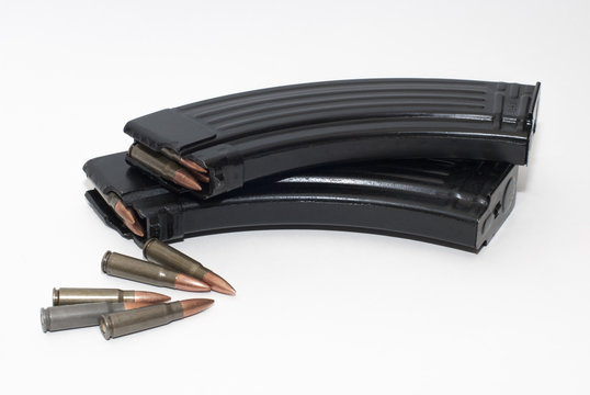 Magazine with 7.62 bullets for AK-47 and SKS isolated