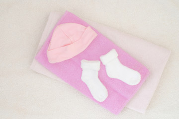 newborn baby girl clothes - studio shot from above