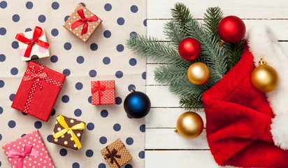 Gift boxes and chrismtas baubles