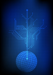 Vector : World and electronic circuit on technology background