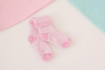 little baby socks on white background - studio shot