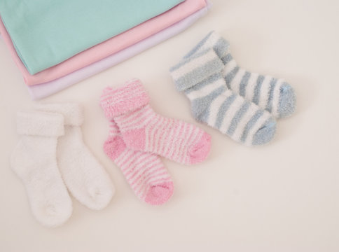 little baby socks on white background - studio shot