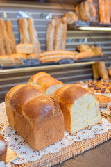 Bread display in a bakery