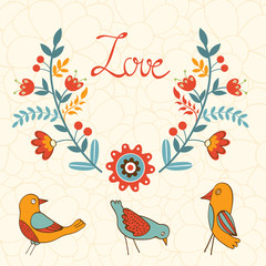 Elegant love card with birds 