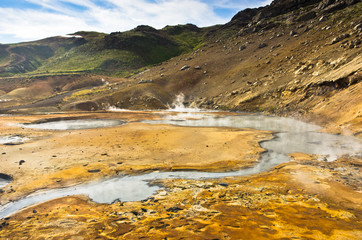 Mud pots and hot springs at Krysuvik geothermal area, Iceland