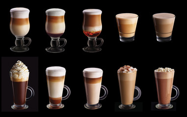 Ten coffee coctails collage set