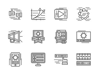 Flat line media vector icons set