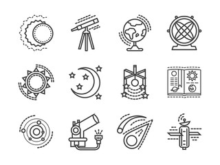 Flat line space research vector icons