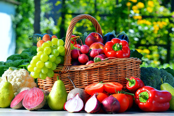 Fototapeta premium Fresh organic vegetables and fruits in the garden