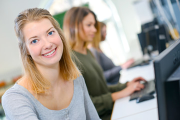 Female student in computer class