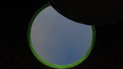 Hole in One! Animation of ball falling in hole from inside the hole.