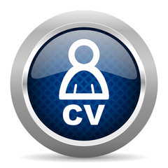 cv blue circle glossy web icon on white background, round button for internet and mobile app