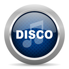 disco music blue circle glossy web icon on white background, round button for internet and mobile app