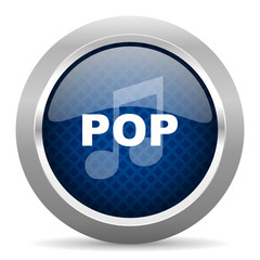 pop music blue circle glossy web icon on white background, round button for internet and mobile app