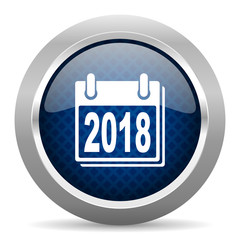 new year 2018 blue circle glossy web icon on white background, round button for internet and mobile app
