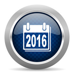 new year 2016 blue circle glossy web icon on white background, round button for internet and mobile app