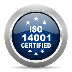 iso 14001 blue circle glossy web icon on white background, round button for internet and mobile app