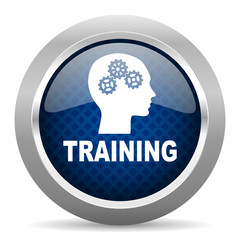 training blue circle glossy web icon on white background, round button for internet and mobile app