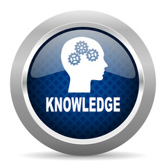 knowledge blue circle glossy web icon on white background, round button for internet and mobile app