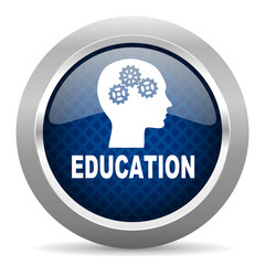 education blue circle glossy web icon on white background, round button for internet and mobile app