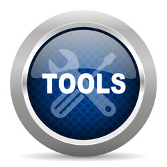 tools blue circle glossy web icon on white background, round button for internet and mobile app