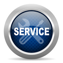 service blue circle glossy web icon on white background, round button for internet and mobile app
