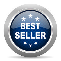 best seller blue circle glossy web icon on white background, round button for internet and mobile app