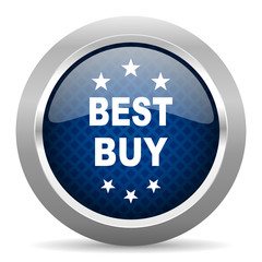 best buy blue circle glossy web icon on white background, round button for internet and mobile app