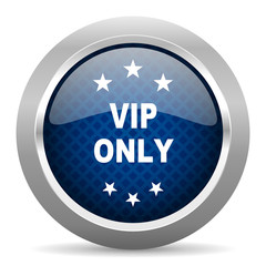 vip only blue circle glossy web icon on white background, round button for internet and mobile app